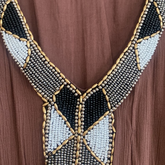 Mini Dress / Brown with Bead detail - Picture 3 of 10